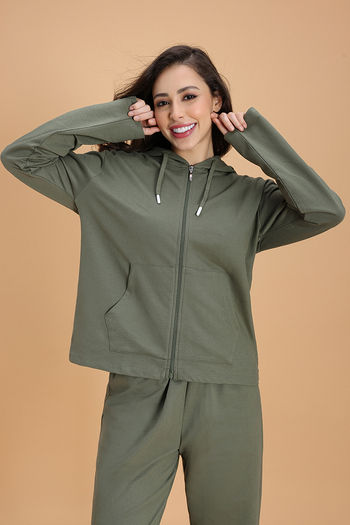 Buy Zivame Knit Cotton Hoodie - Four Leaf Clover